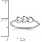 Sterling Silver Rhodium Plated Hearts Ring