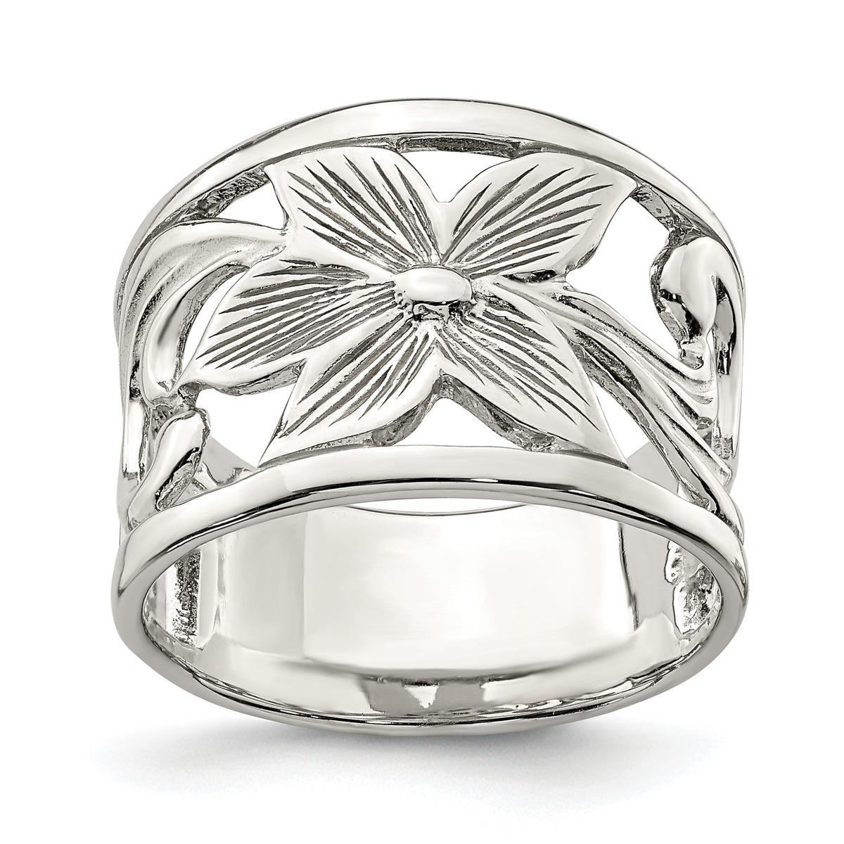 Sterling Silver Rhodium-plated Flower Ring - Sophia Jewelers Main image