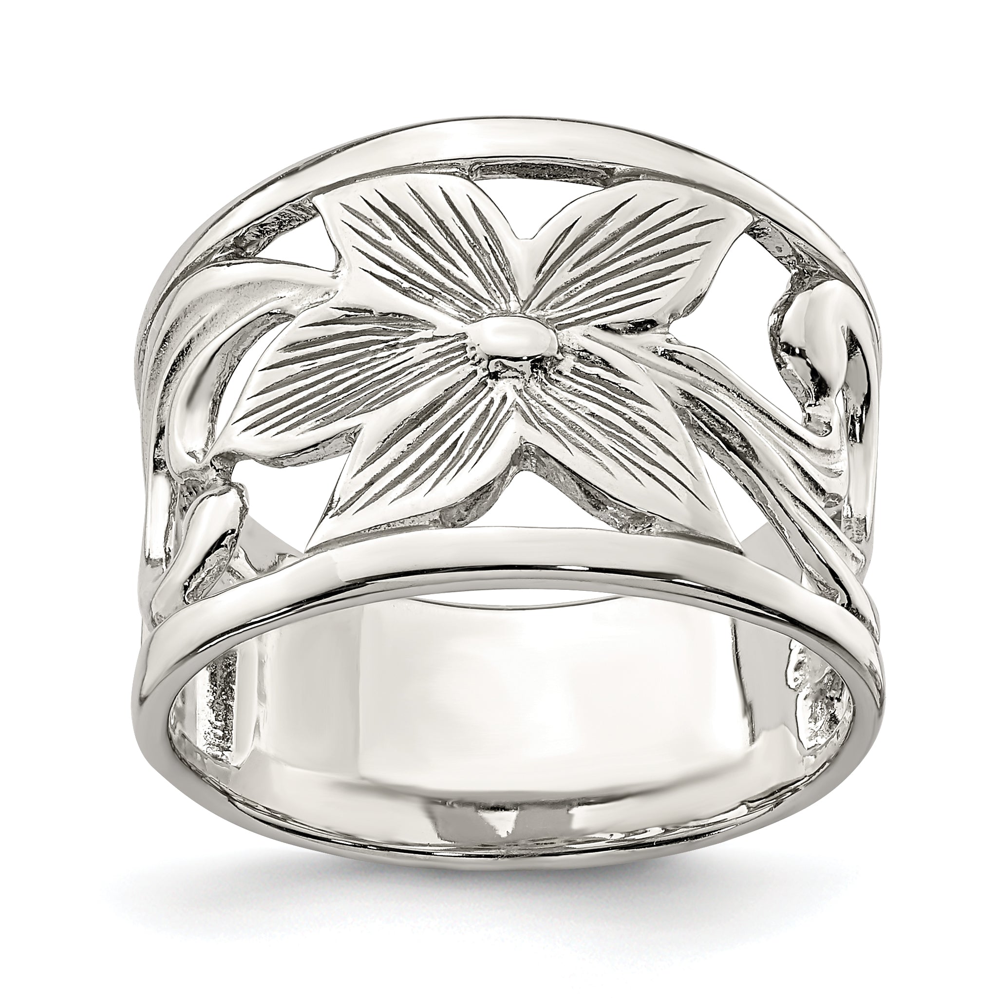 Sterling Silver Rhodium-plated Flower Ring Main image
