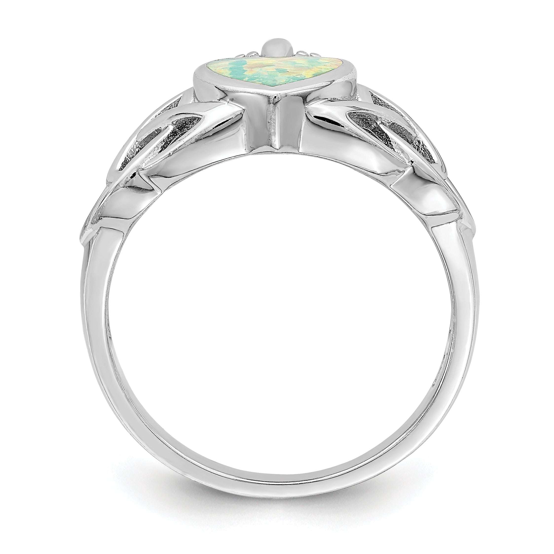 Sterling Silver Rhod-plated Lab Created Opal Celtic Knot Crown Ring Secondary image