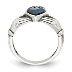Sterling Silver Antiqued Abalone Inlay and Black Enamel Claddagh Ring