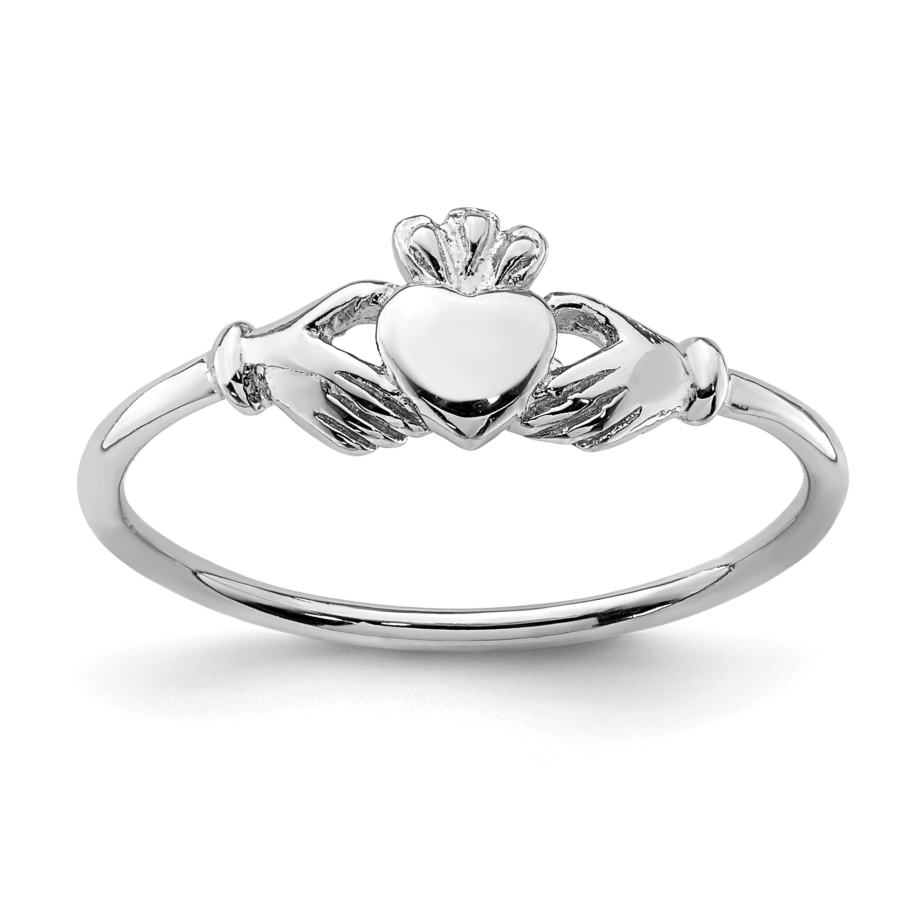 Sterling Silver Rhodium-plated Claddagh Ring Main image