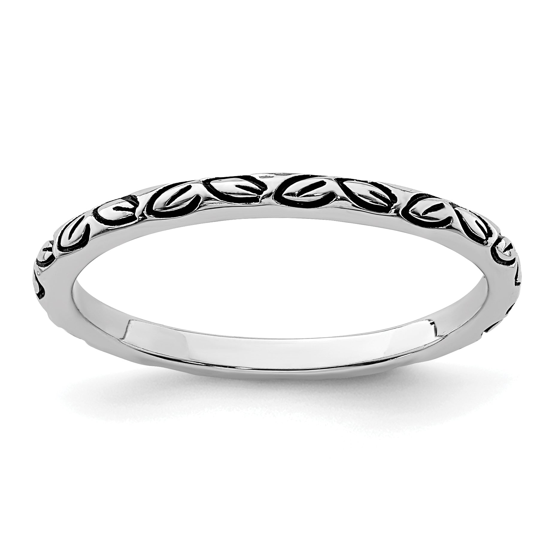 Sterling Silver Rhodium-plated Antiqued Leaf Band Main image