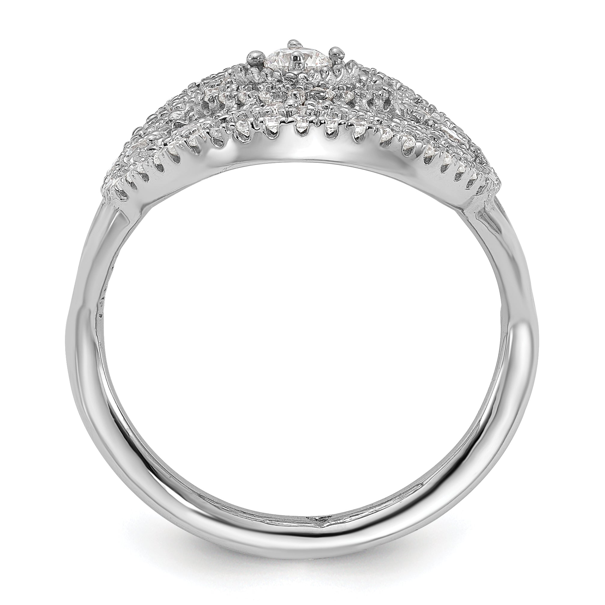 Sterling Silver Rhodium-plated CZ Filigree Oval Ring