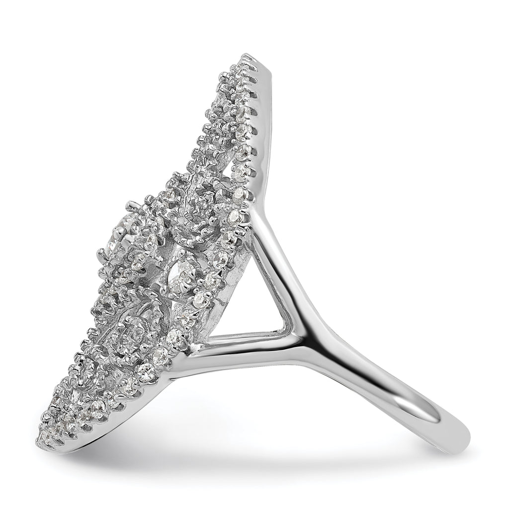 Sterling Silver Rhodium-Plated Cubic Zirconi Filigree Oval Ring