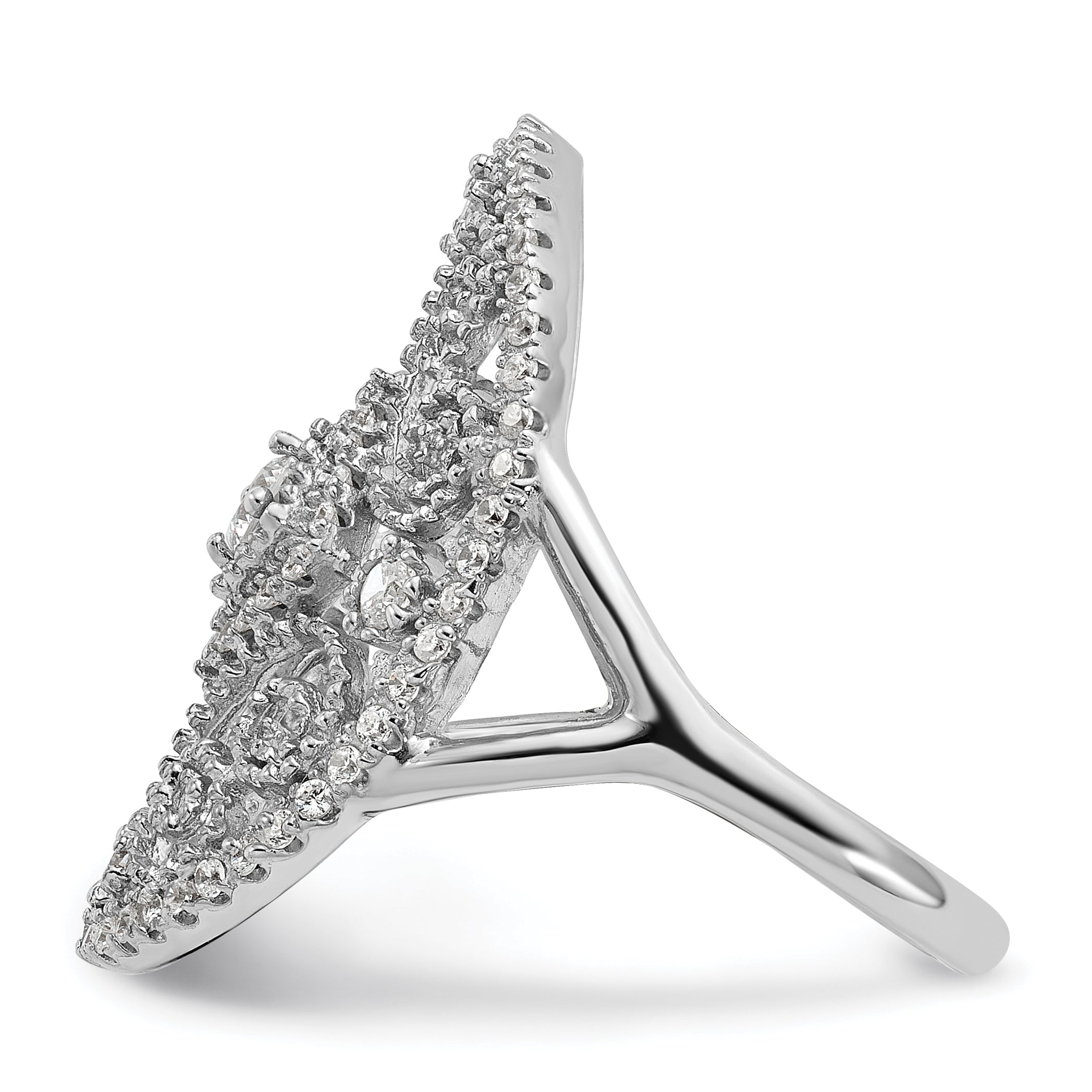 Sterling Silver Rhodium-Plated Cubic Zirconi Filigree Oval Ring