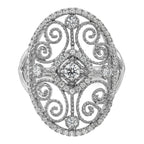 Sterling Silver Rhodium-Plated Cubic Zirconi Filigree Oval Ring