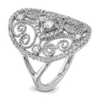 Sterling Silver Rhodium-Plated Cubic Zirconi Filigree Oval Ring