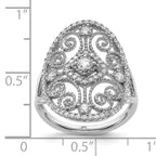 Sterling Silver Rhodium-Plated Cubic Zirconi Filigree Oval Ring