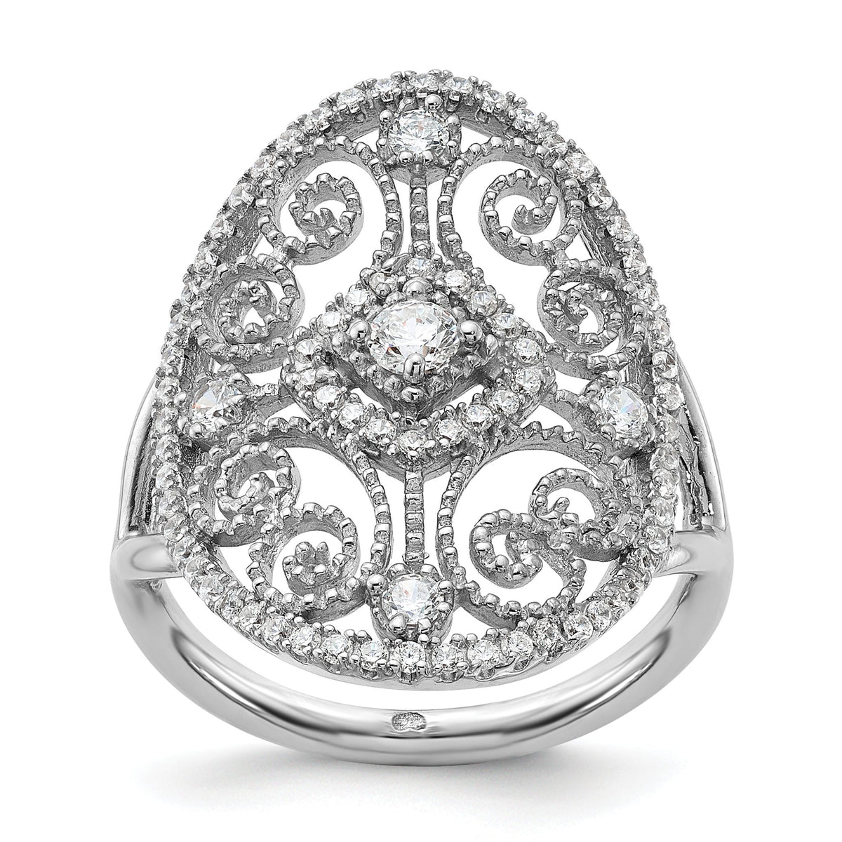 Oval Cubic Zirconia Filigree Ring in Sterling Silver, Size 6–7 - Sophia Jewelers Main image