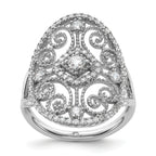 Sterling Silver Rhodium-Plated Cubic Zirconi Filigree Oval Ring