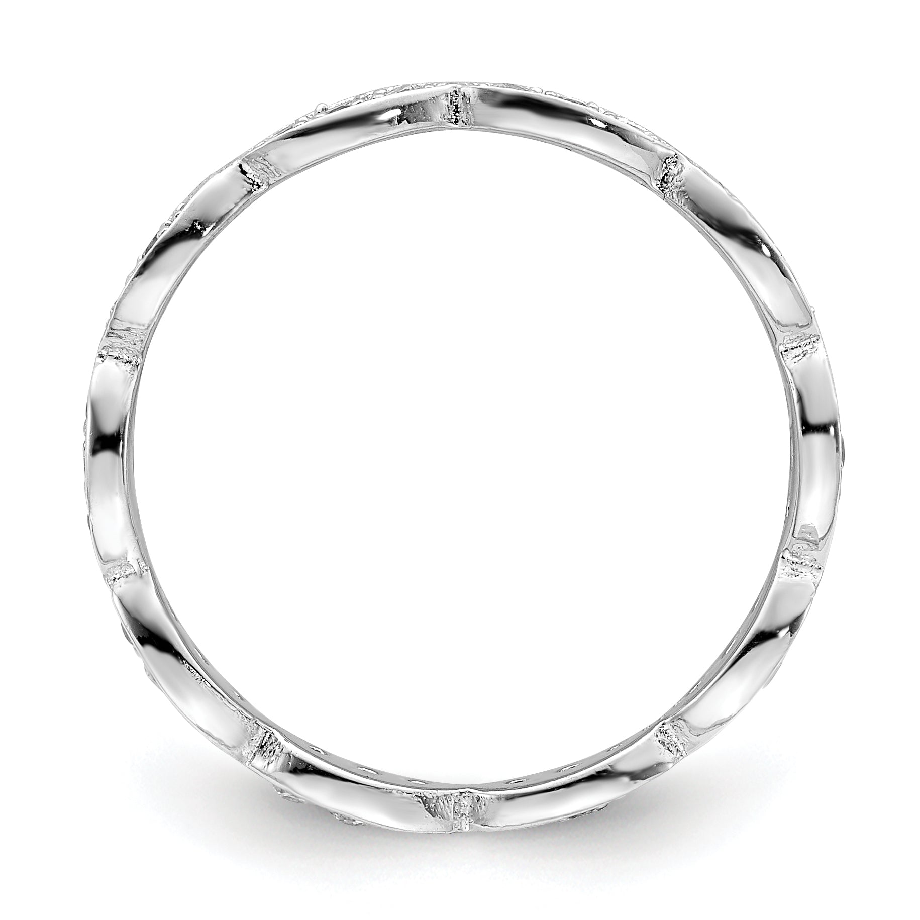 Sterling Silver Rhodium-plated Fancy Scalloped CZ Band Secondary image