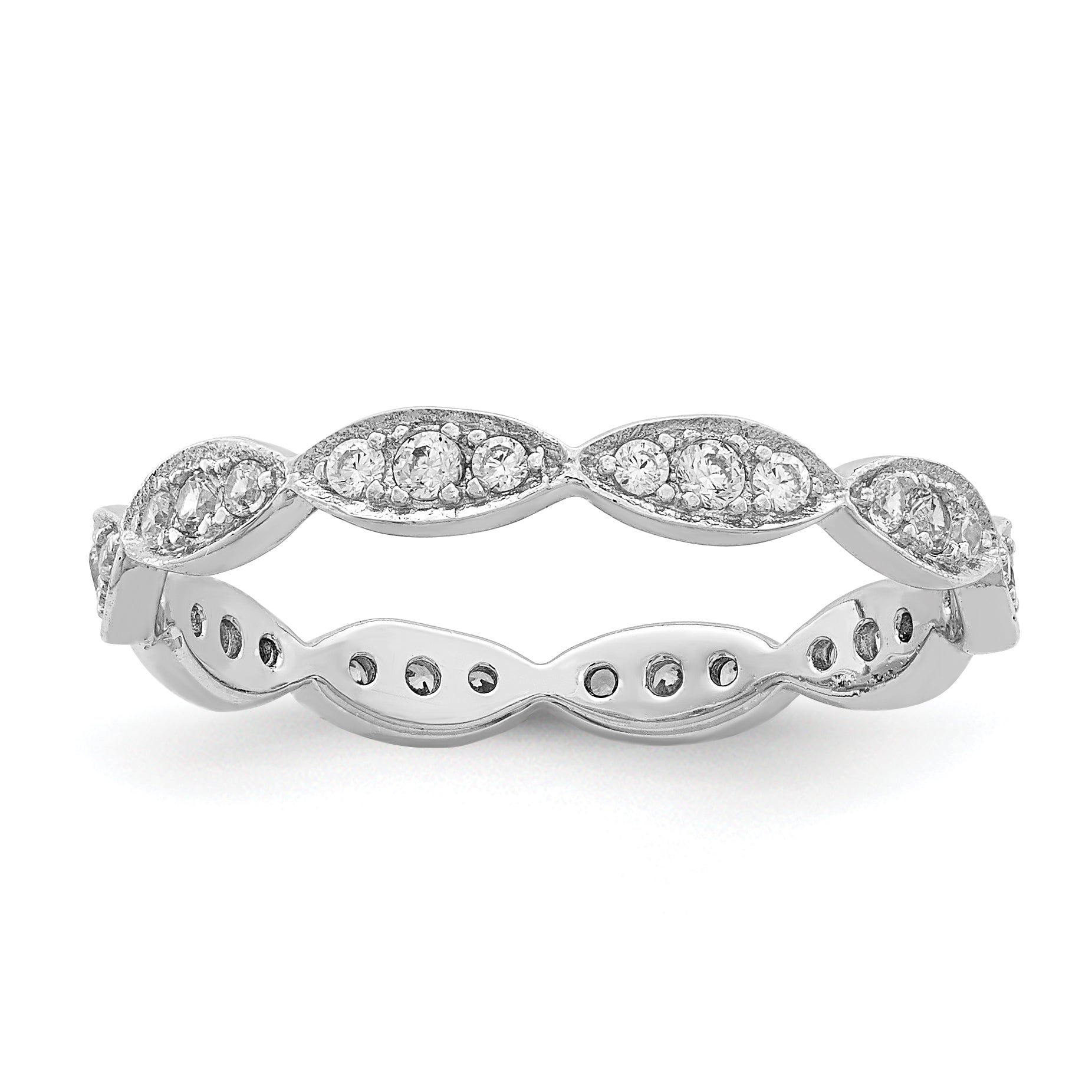 Sterling Silver Rhodium-plated Fancy Scalloped CZ Band Main image