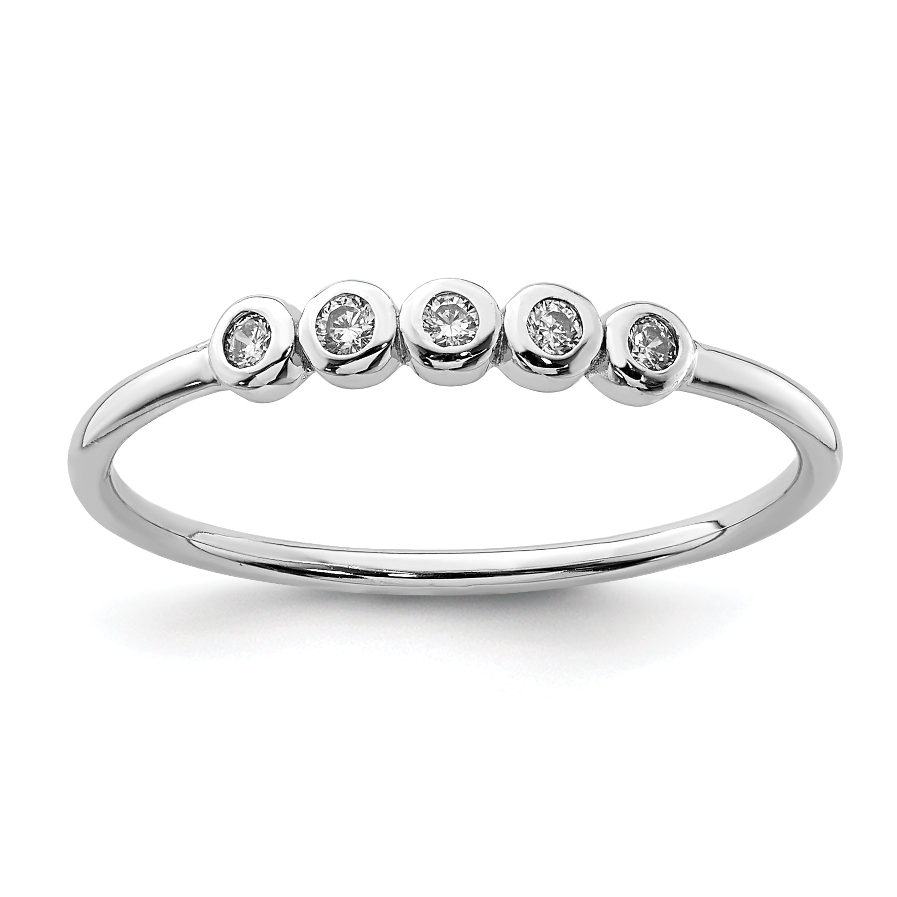Sterling Silver Rhodium-plated 5-Bezel CZ Ring