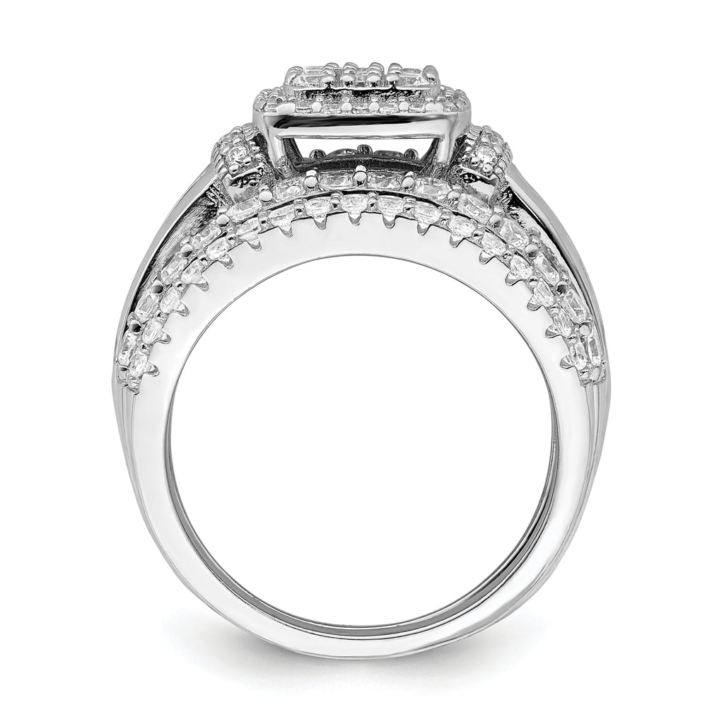 Sterling Silver Rhodium-Plated Cubic Zirconi Square Cut 3 Piece Set Ring