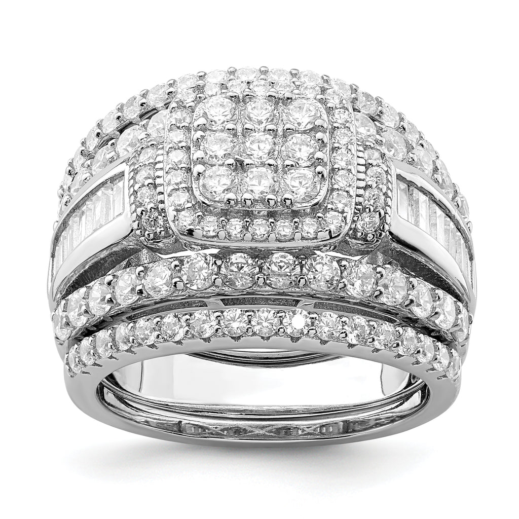 Sterling Silver Rhodium-Plated Cubic Zirconi Square Cut 3 Piece Set Ring