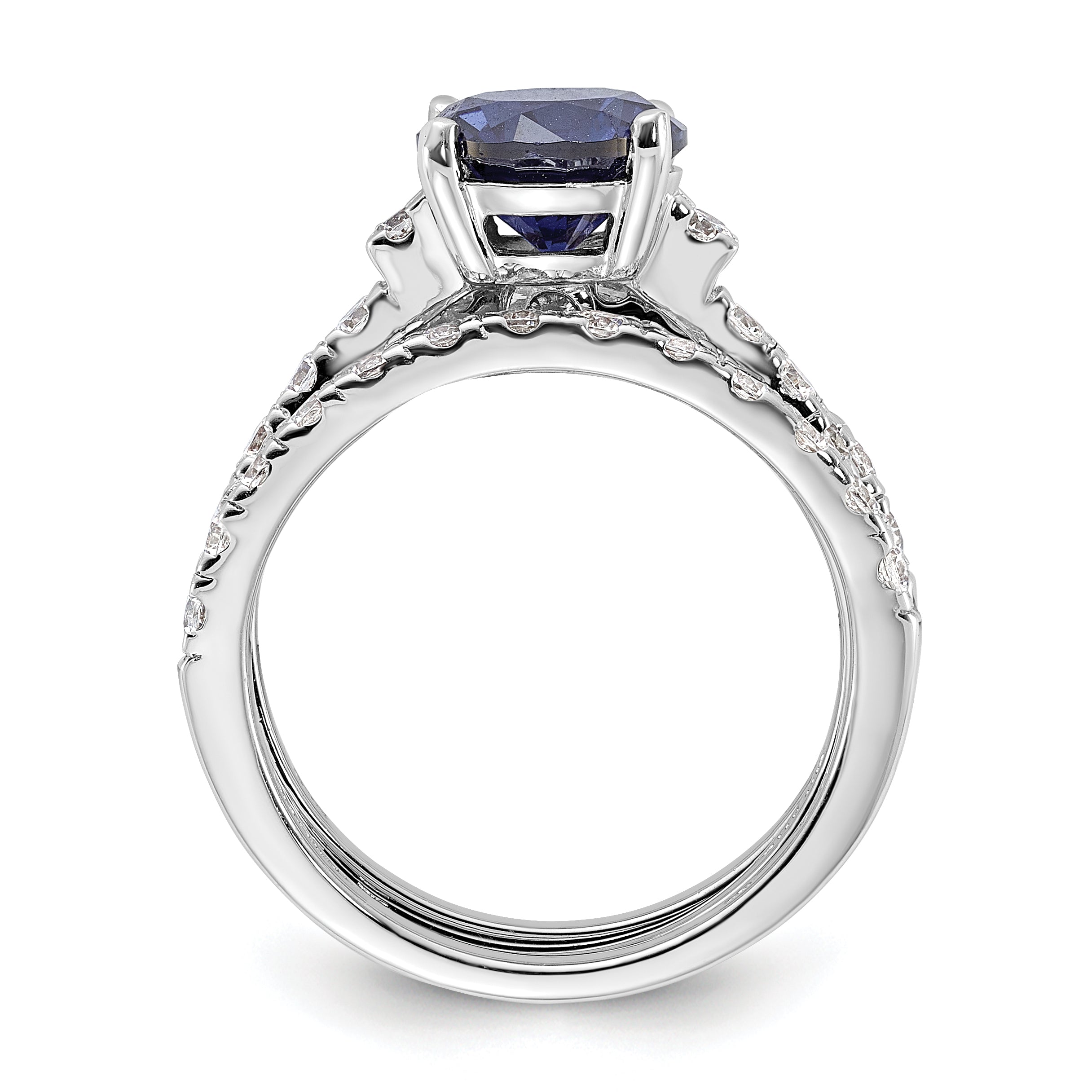 Sterling Silver Rhodium-Plated 8mm Blue Cubic Zirconi Engagement Ring and White Cubic Zirconi Wedding Band Set Secondary image