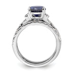 Sterling Silver Rhodium-Plated 8mm Blue Cubic Zirconi Engagement Ring and White Cubic Zirconi Wedding Band Set