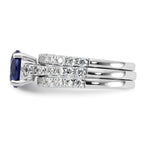 Sterling Silver Rhodium-Plated 8mm Blue Cubic Zirconi Engagement Ring and White Cubic Zirconi Wedding Band Set