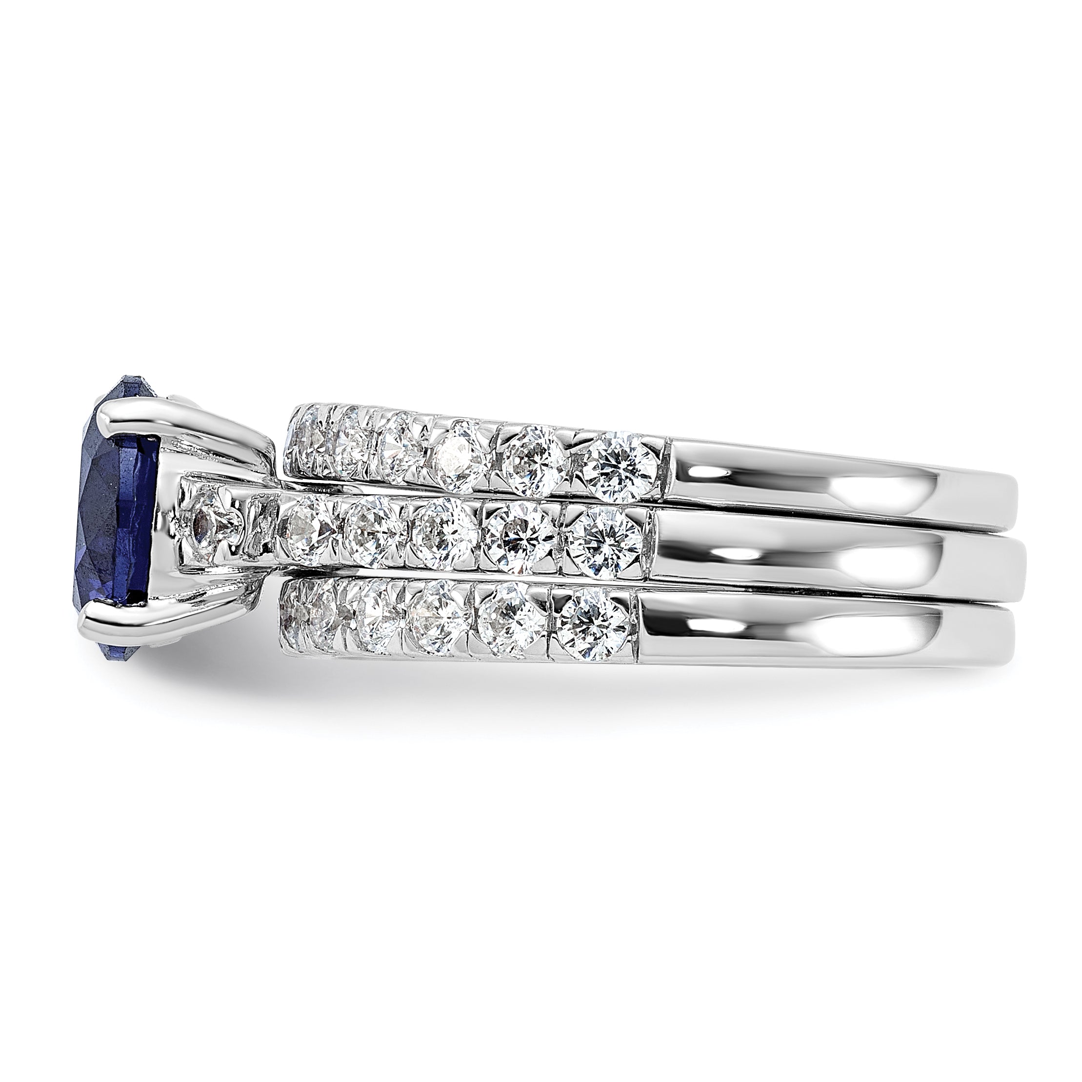 Sterling Silver Rhodium-Plated 8mm Blue Cubic Zirconi Engagement Ring and White Cubic Zirconi Wedding Band Set