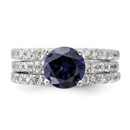 Blue & White Cubic Zirconia Bridal Ring Set in Sterling Silver, 8mm Textured - Sophia Jewelers