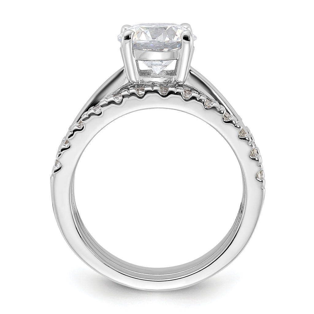 Sterling Silver Rhodium-Plated 8mm Cubic Zirconi Solitaire & 2 Cubic Zirconi Bands Set