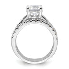 Sterling Silver Rhodium-Plated 8mm Cubic Zirconi Solitaire & 2 Cubic Zirconi Bands Set