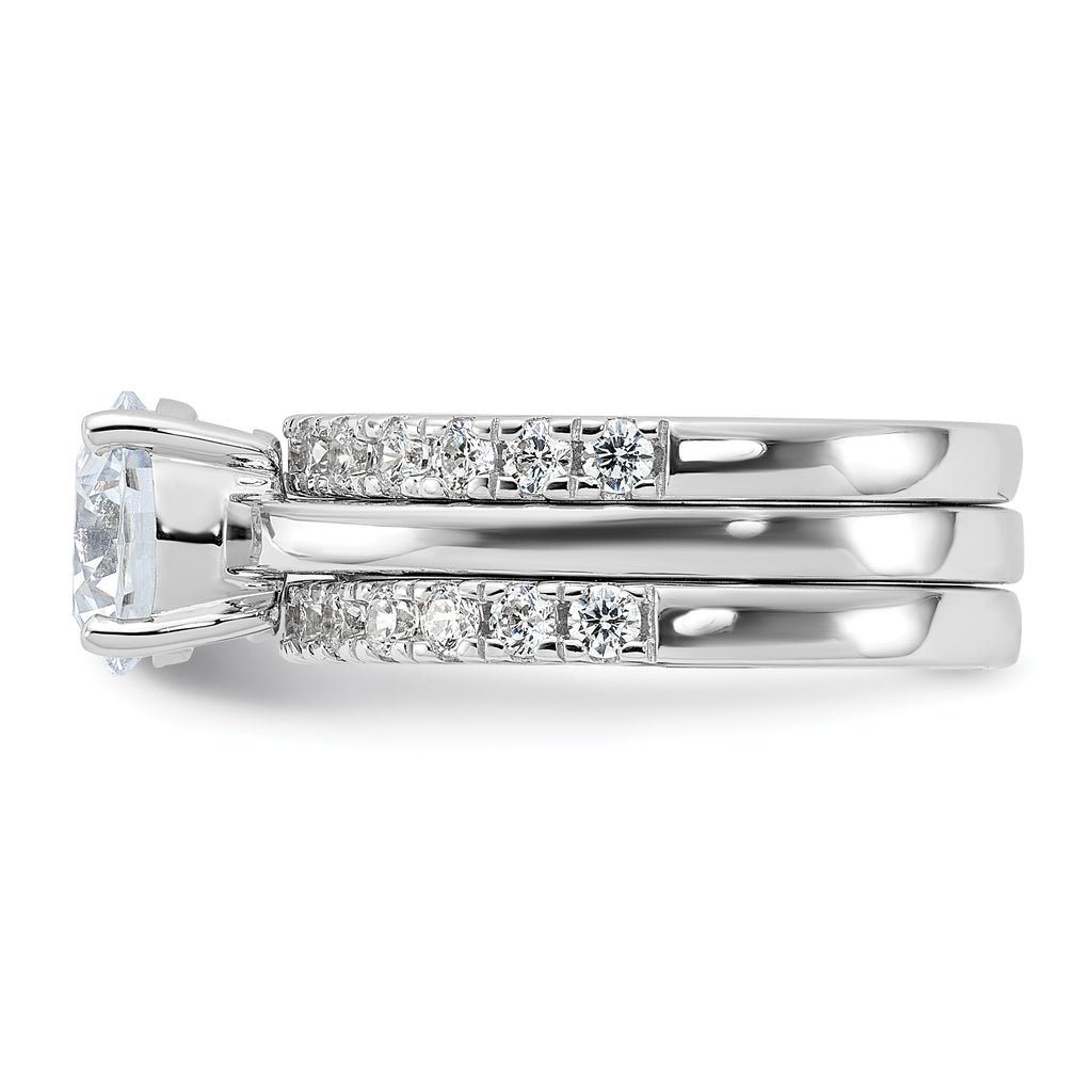Sterling Silver Rhodium-Plated 8mm Cubic Zirconi Solitaire & 2 Cubic Zirconi Bands Set