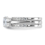 Sterling Silver Rhodium-Plated 8mm Cubic Zirconi Solitaire & 2 Cubic Zirconi Bands Set