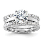 Sterling Silver Rhodium-Plated 8mm Cubic Zirconi Solitaire & 2 Cubic Zirconi Bands Set