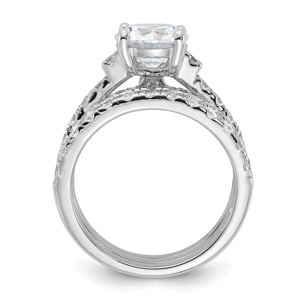 Sterling Silver Rhodium-Plated 8mm Cubic Zirconi Ring & 2 Cubic Zirconi Band Set