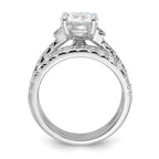 Sterling Silver Rhodium-Plated 8mm Cubic Zirconi Ring & 2 Cubic Zirconi Band Set