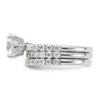 Sterling Silver Rhodium-Plated 8mm Cubic Zirconi Ring & 2 Cubic Zirconi Band Set