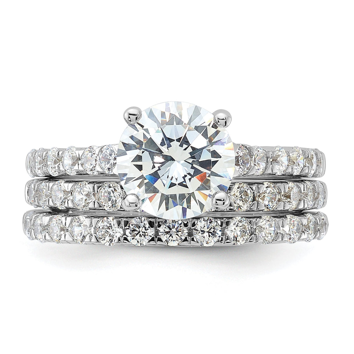 Rhodium-Plated CZ Ring & Band Set in Sterling Silver, 8mm - Sophia Jewelers