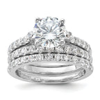 Sterling Silver Rhodium-Plated 8mm Cubic Zirconi Ring & 2 Cubic Zirconi Band Set