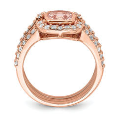 Sterling Silver 3 Piece Rose-tone Pink Crystal & CZ Ring Set