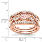 Sterling Silver Rose-tone 3 Piece Pink Crystal & Cubic Zirconi Ring Set
