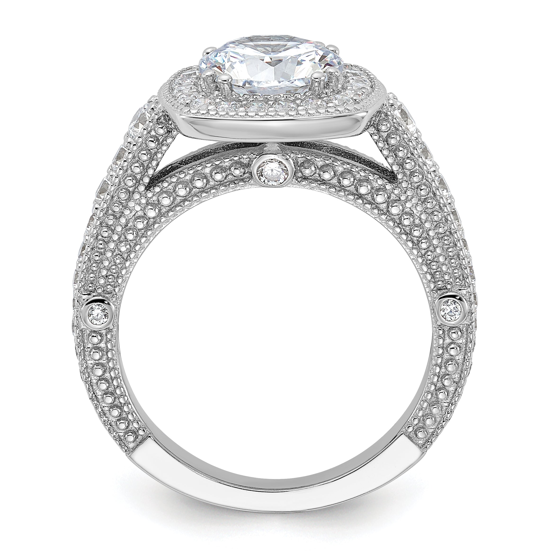 Sterling Silver Rhodium-plated 8mm Center CZ Halo Ring Secondary image