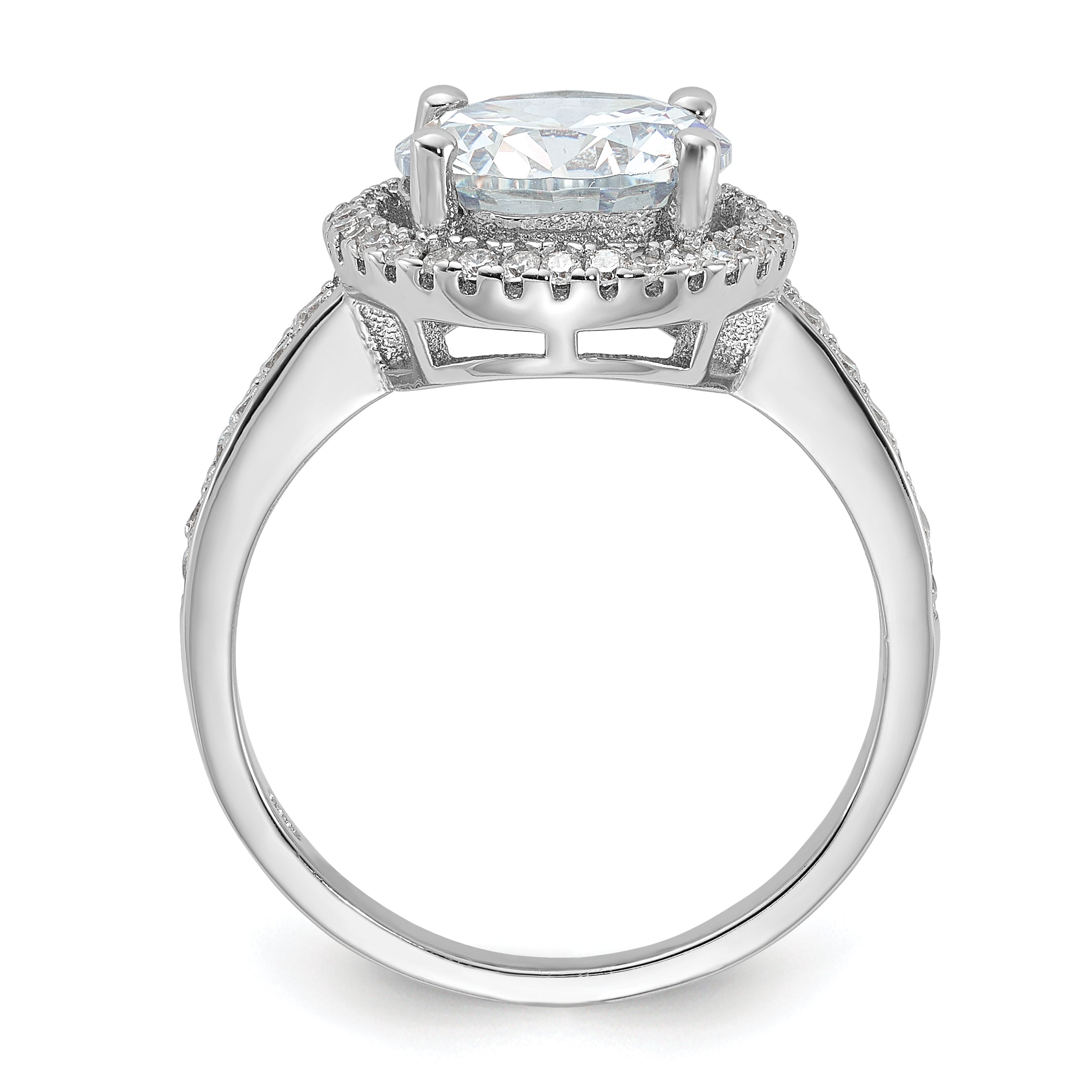 Sterling Silver Rhodium-plated 8mm Center Halo CZ Ring Secondary image