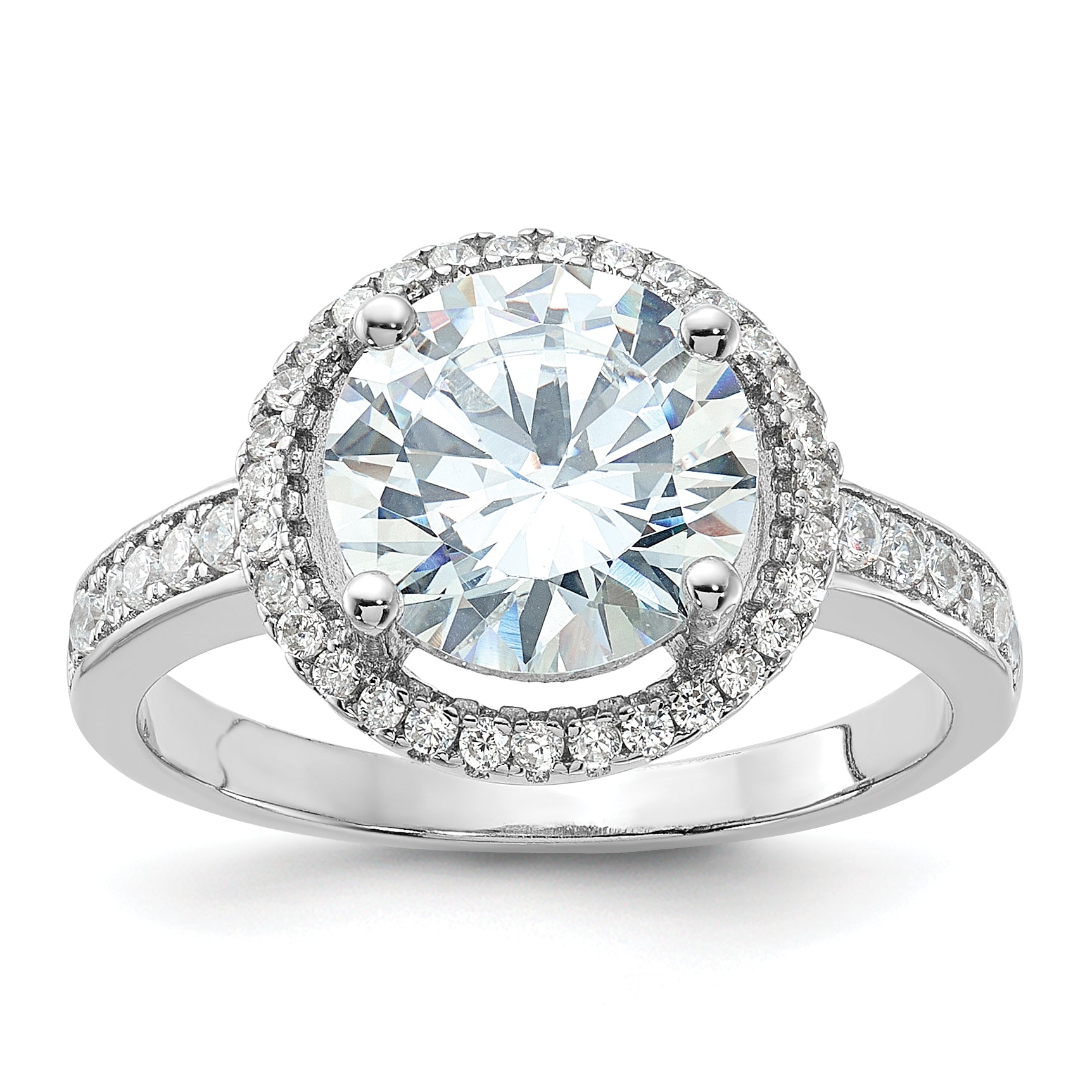 Sterling Silver Rhodium-plated 8mm Center Halo CZ Ring Main image