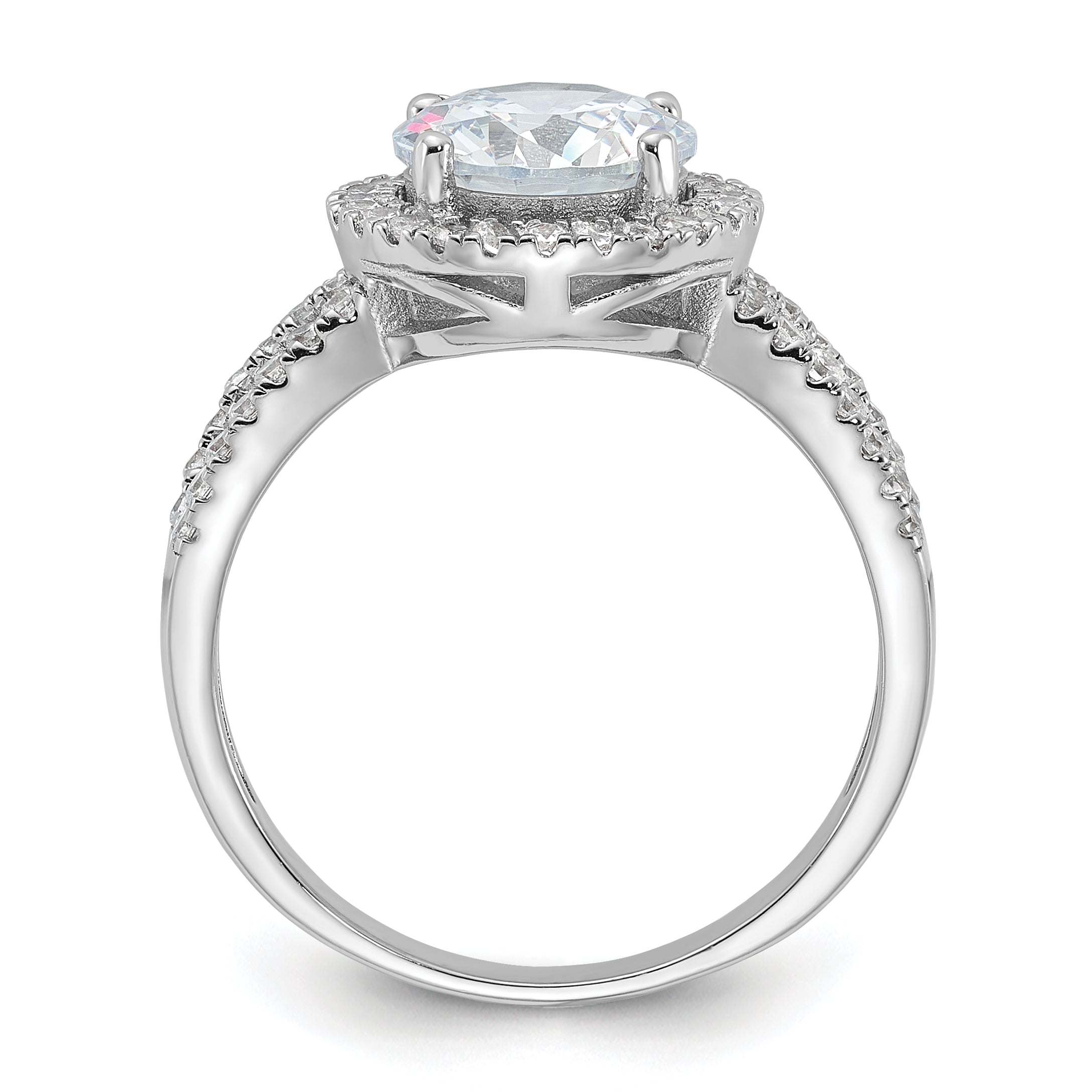 Sterling Silver Rhodium-plated Halo 8mm Center CZ Ring Secondary image