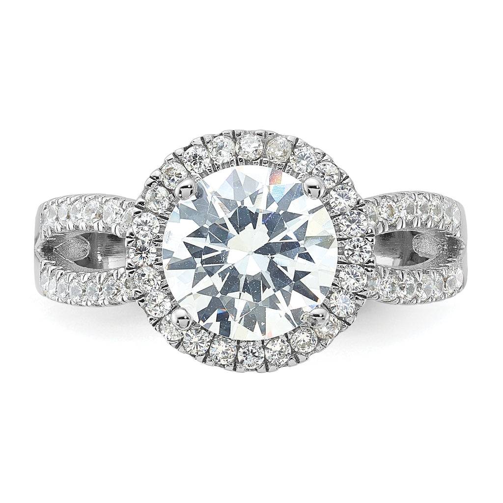 Sterling Silver Rhodium-plated Halo 8mm Center CZ Ring