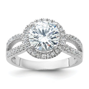 Halo Center Cubic Zirconia Engagement Ring in Sterling Silver, Textured, Size 6–8 - Sophia Jewelers