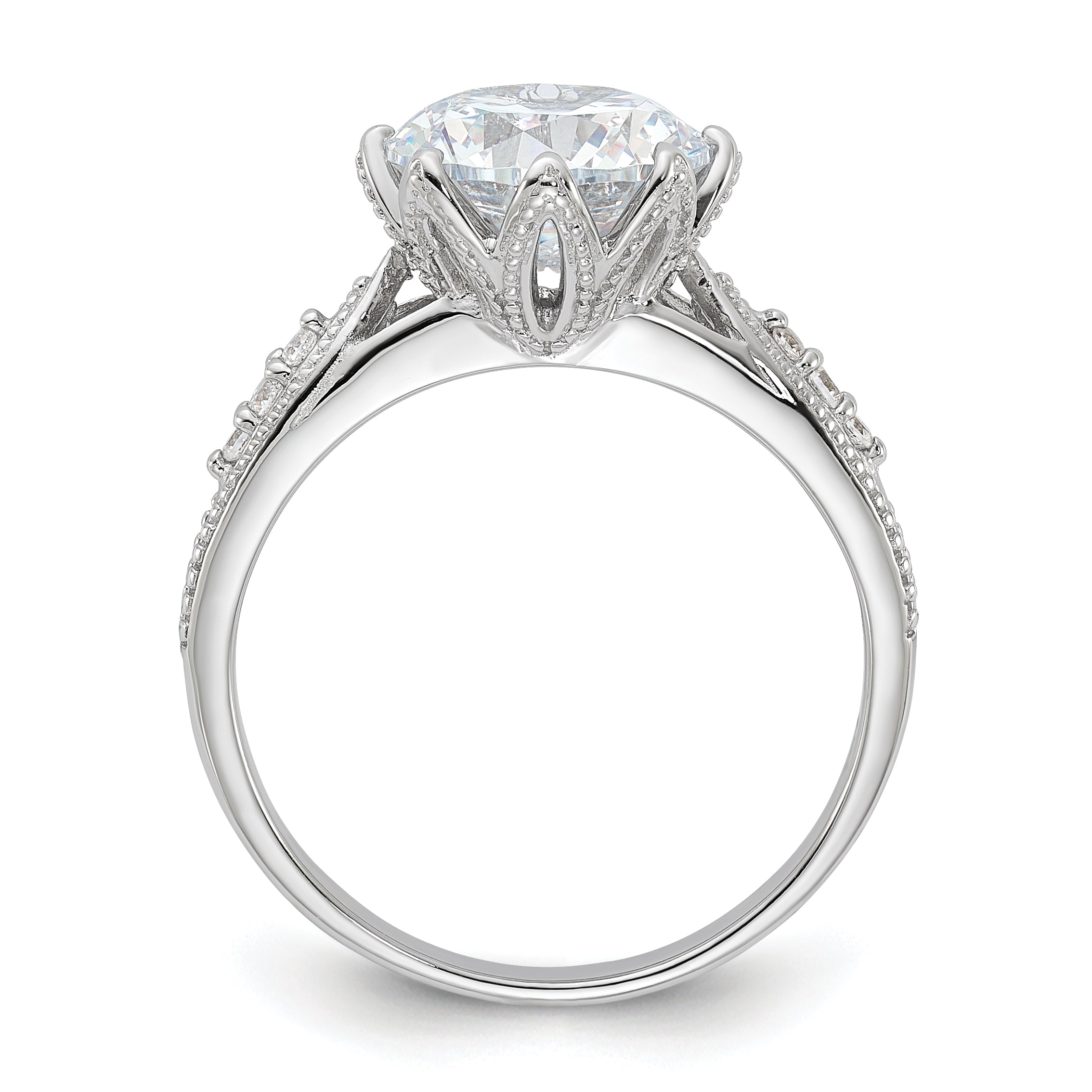 Sterling Silver Rhodium-plated 9mm CZ Ring Secondary image