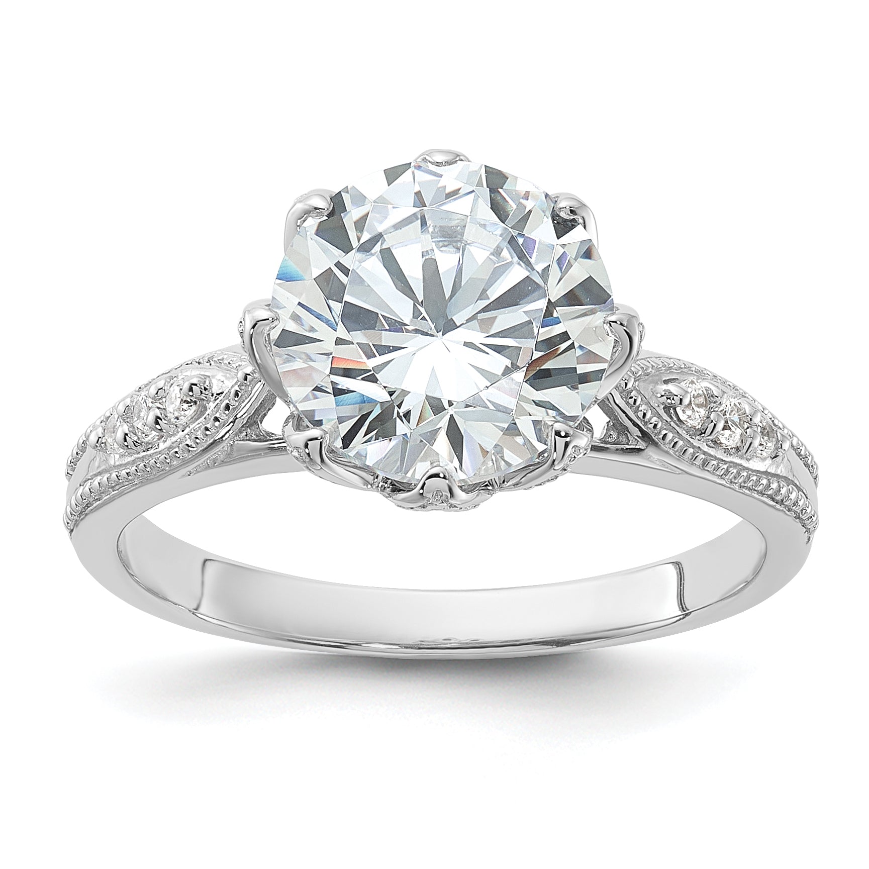 Sterling Silver Rhodium-plated 9mm CZ Ring Main image