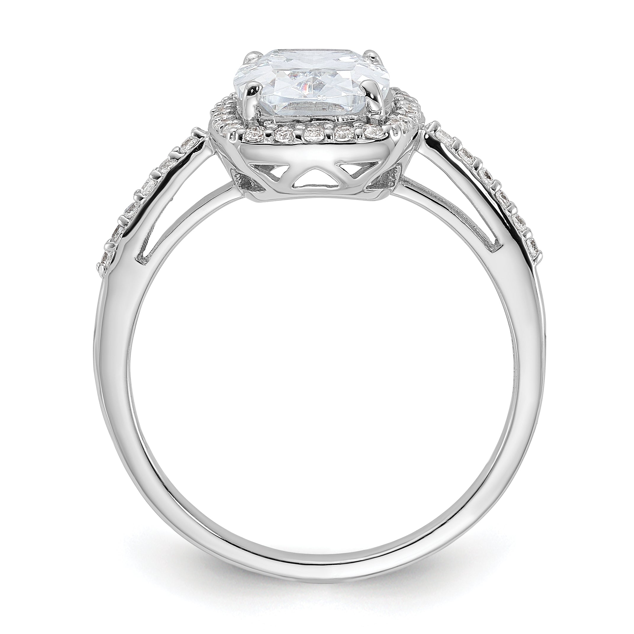 Sterling Silver Rhodium-Plated 9x7 Cushion Cubic Zirconi Ring Secondary image