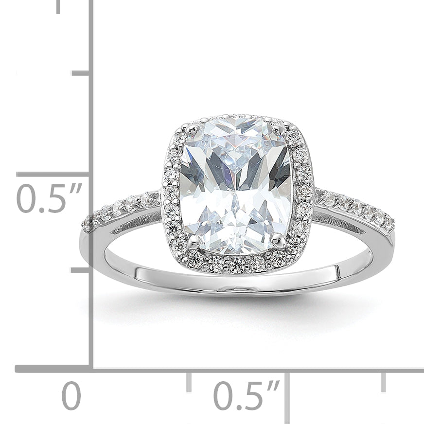 Sterling Silver Rhodium-Plated 9x7 Cushion Cubic Zirconi Ring