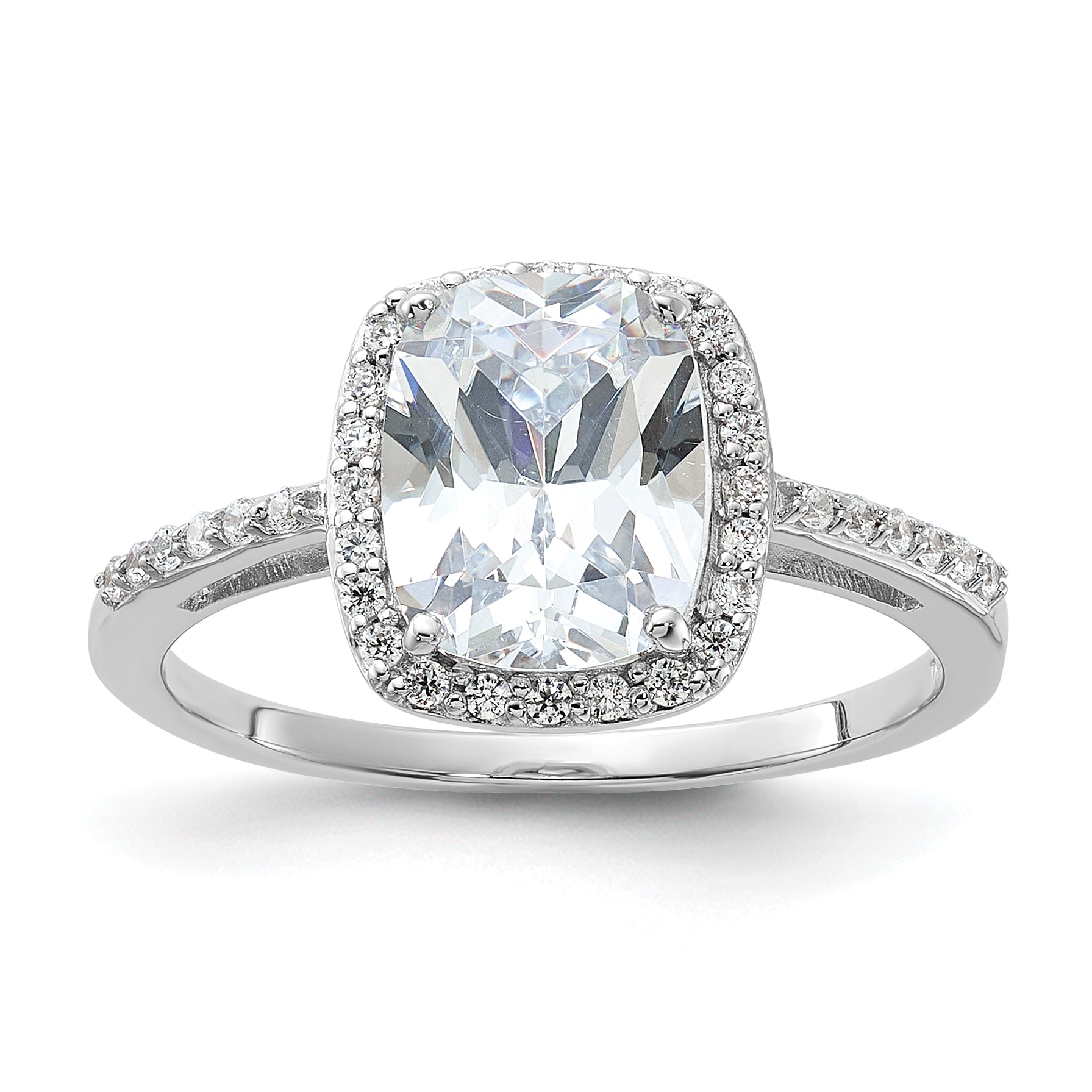 Sterling Silver Rhodium-Plated 9x7 Cushion Cubic Zirconi Ring Main image