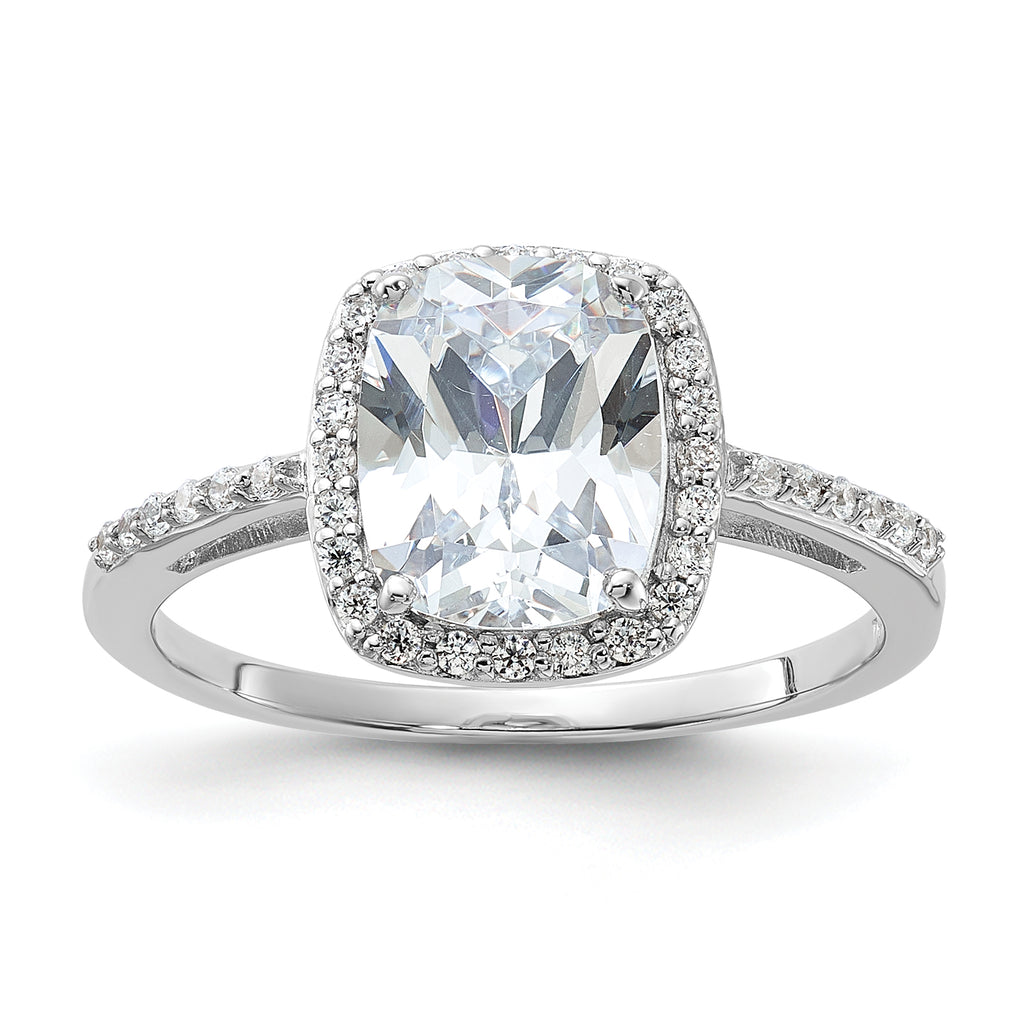 Sterling Silver Rhodium-Plated 9x7 Cushion Cubic Zirconi Ring