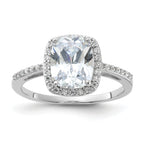 Sterling Silver Rhodium-Plated 9x7 Cushion Cubic Zirconi Ring